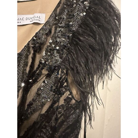Mac Duggal 79339 Black Sleeveless V-neck Tea Length Cocktail Dress Feather Sz 8 - Picture 4 of 8